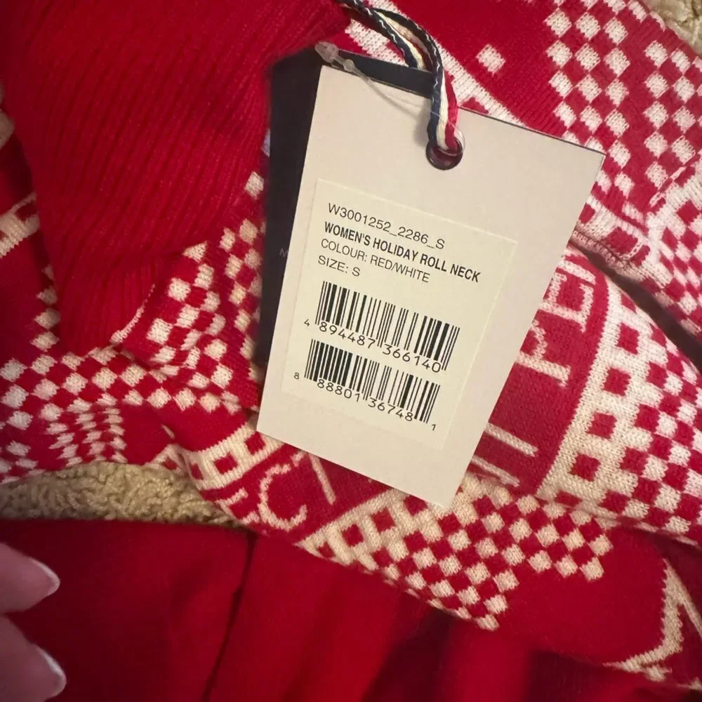 Perfect Moment Intarsia-knit sweater Merino Wool NWT Size Small Red